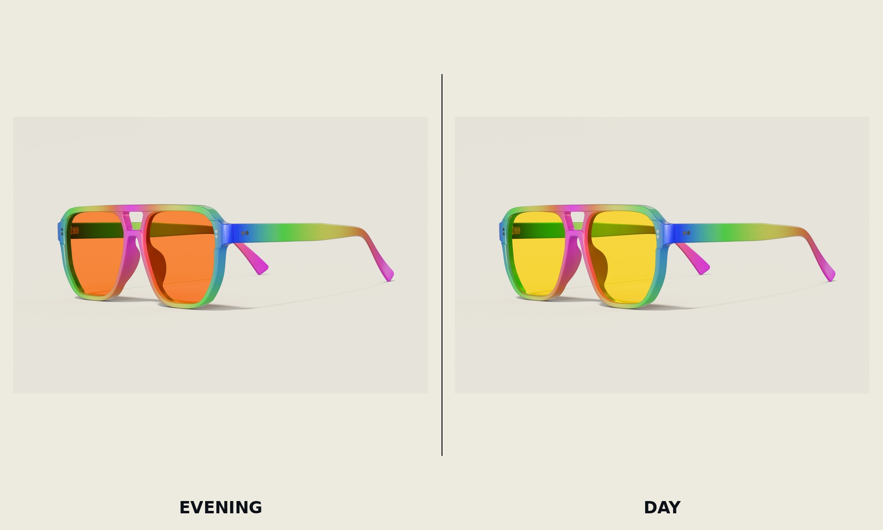 The Doubleheader Aviator — Neon Rainbow — Evening + Day lenses