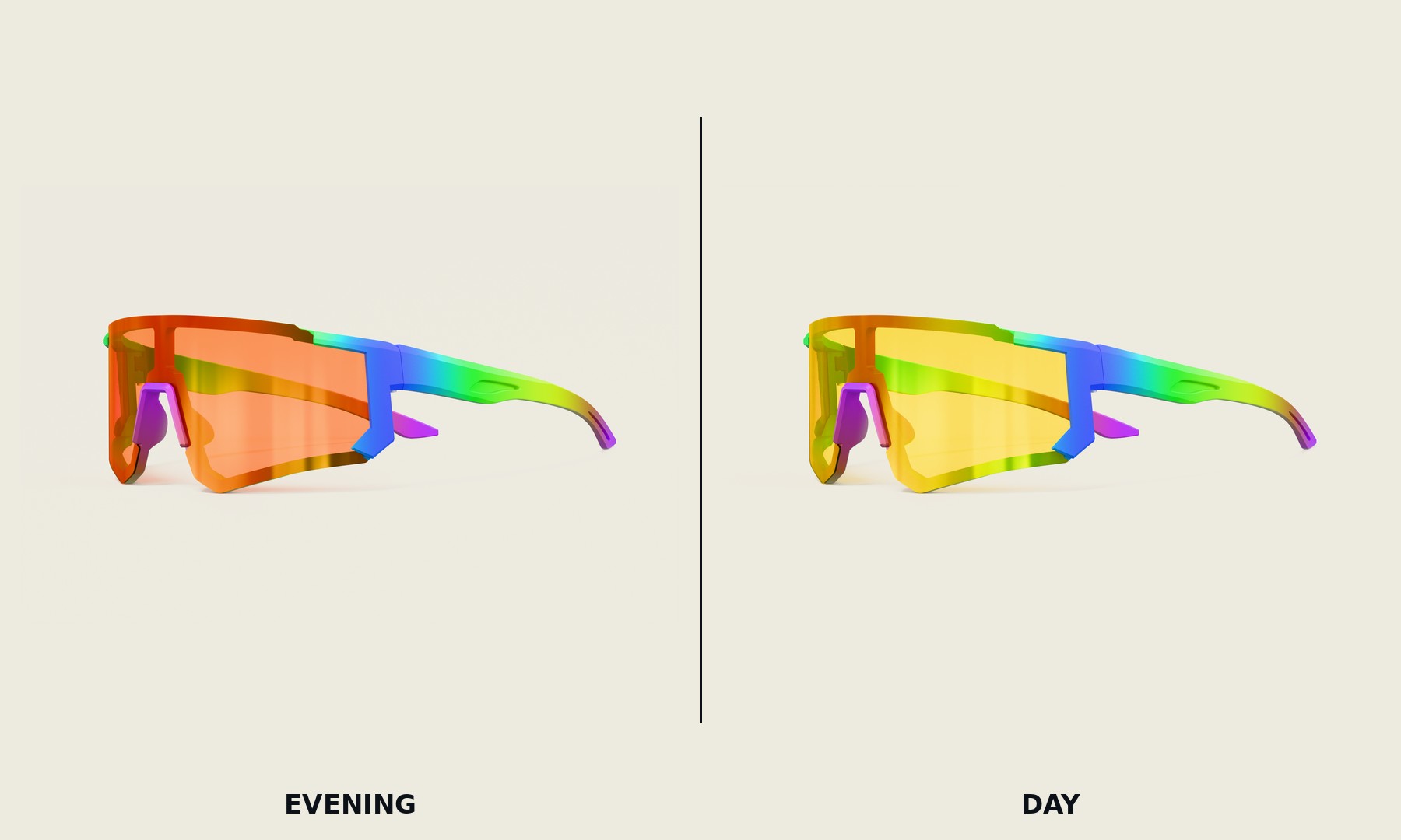 The Doubleheader Shield — Neon Rainbow — Evening + Day lenses